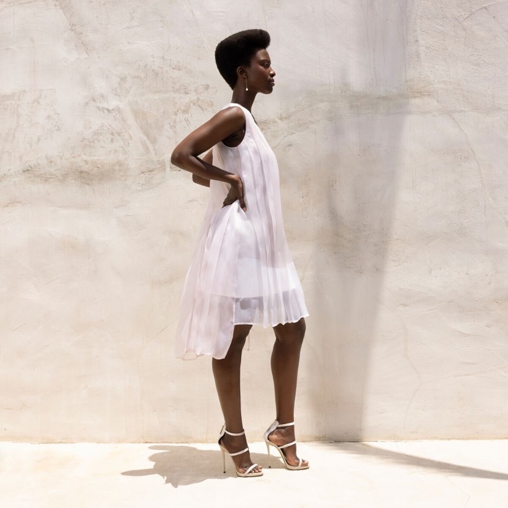 Flowy A-line Dress - Making The Cut - white/pink/purple Shimmering Fabric - sm